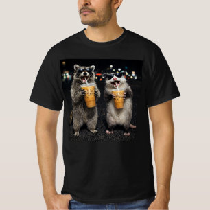 Rolig tvättbjörn opossum dricker iskaffe – Anima T Shirt