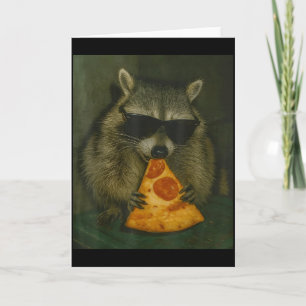 Rolig Tvättbjörn som äter Pizza Djur Meme Män Kvin Kort
