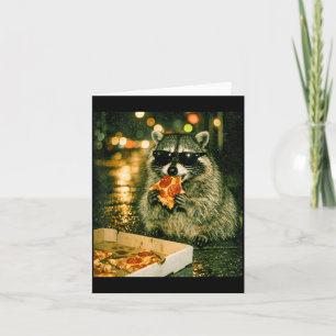 Rolig tvättbjörn som äter pizza djur meme soptrall kort