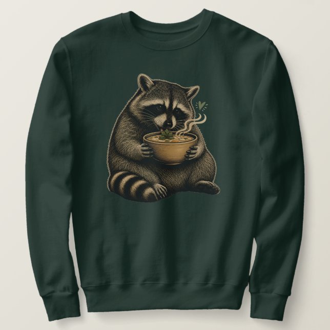 Rolig tvättbjörn som dricker het soppa lång ärmad tröja (Design framsida)