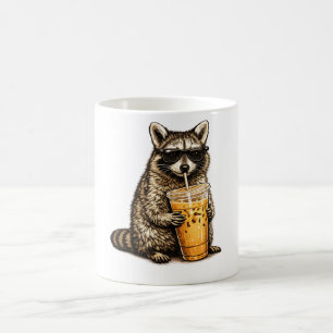 Rolig Tvättbjörn som Dricker Iced Coffee — Retro D Kaffemugg