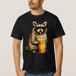 Rolig Tvättbjörn som Dricker Iced Coffee — Retro D T Shirt
