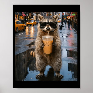 Rolig tvättbjörn som dricker iskaffe djur meme män poster