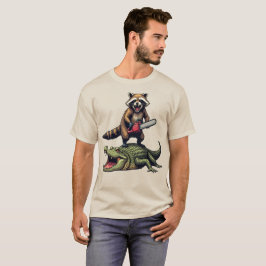Rolig Tvättbjörn som Ridar på Krokodiltryck | Köp T Shirt