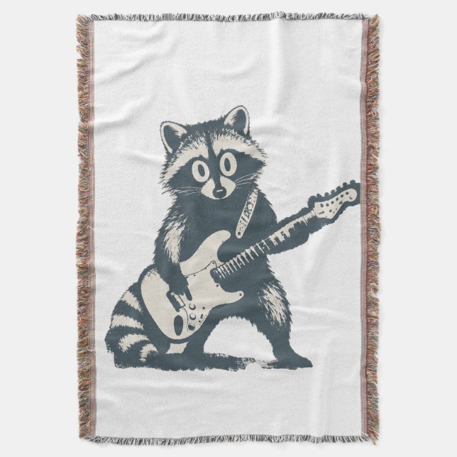 Rolig tvättbjörn som spelar elgitarr filt (Framsidan Vertikal)