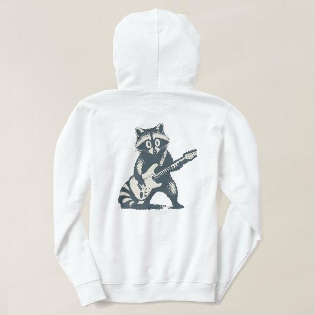Rolig tvättbjörn som spelar elgitarr hoodie (Design baksida)