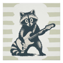 Rolig tvättbjörn som spelar elgitarr