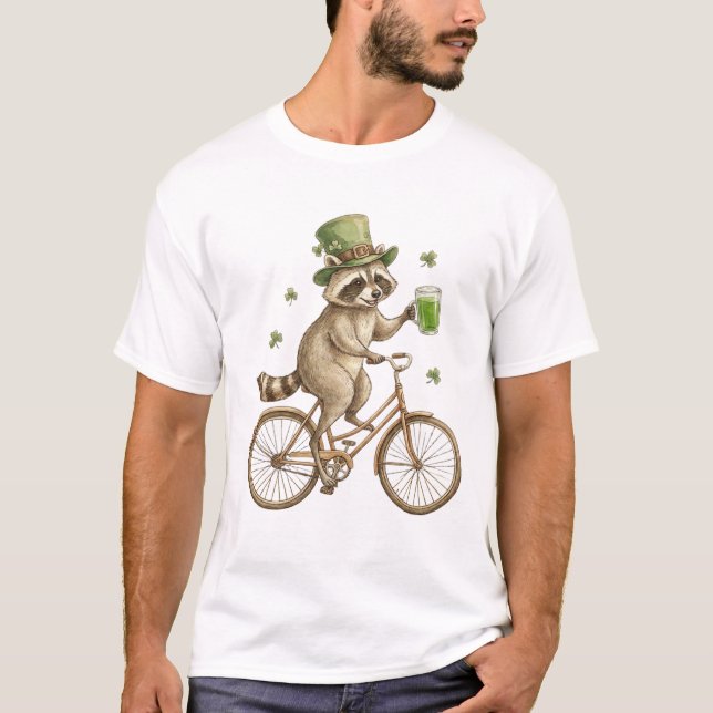 Rolig tvättbjörn, St. Patricks dag irländsk shamro T Shirt (Framsida)