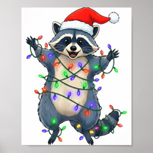 Rolig Tvättbjörn Tomtehatt Julgransljus Jul Poster