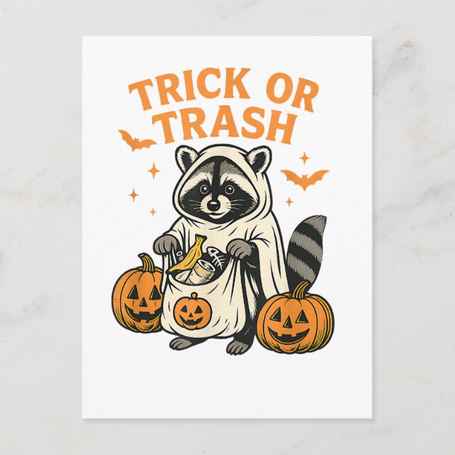 Rolig tvättbjörn trick or trash halloween vykort (Framsida)