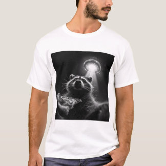 Rolig Tvättbjörnspizza UFO Selfie T-Shirt