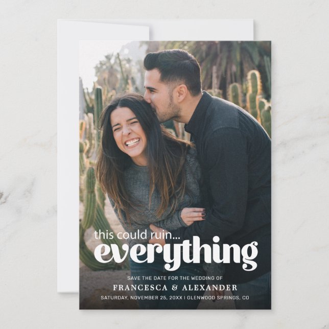 Rolig typografi foto bröllopsannonsering spara datumet (Framsida)