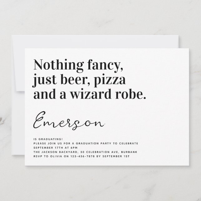 Rolig typografi Inget fancy examensfest Inbjudningar (Framsida)