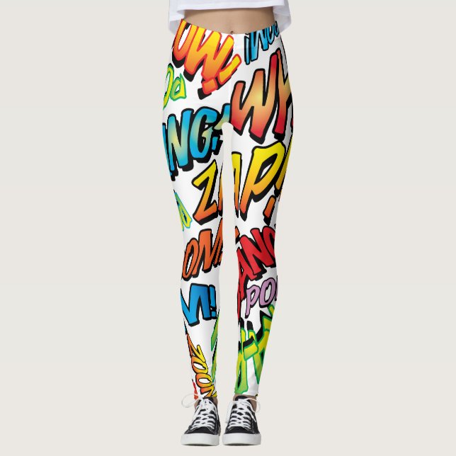 Rolig typografisk serietidning Popkonst-ljud Leggings (Framsida)