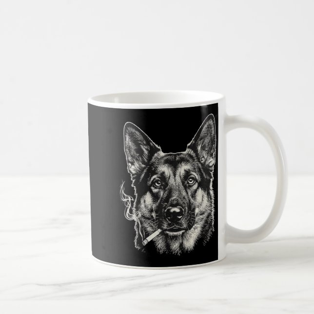 Rolig tysk herdehund-meme som röker cigarett kaffemugg (Höger)