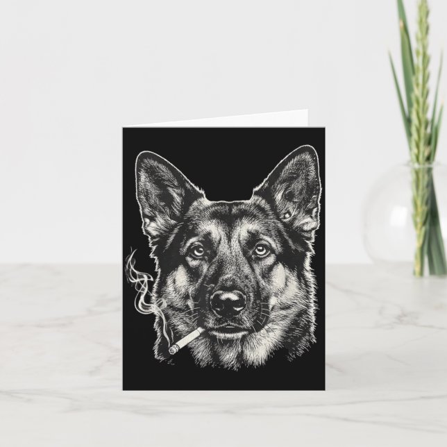 Rolig tysk herdehund-meme som röker cigarett kort (Framsida)