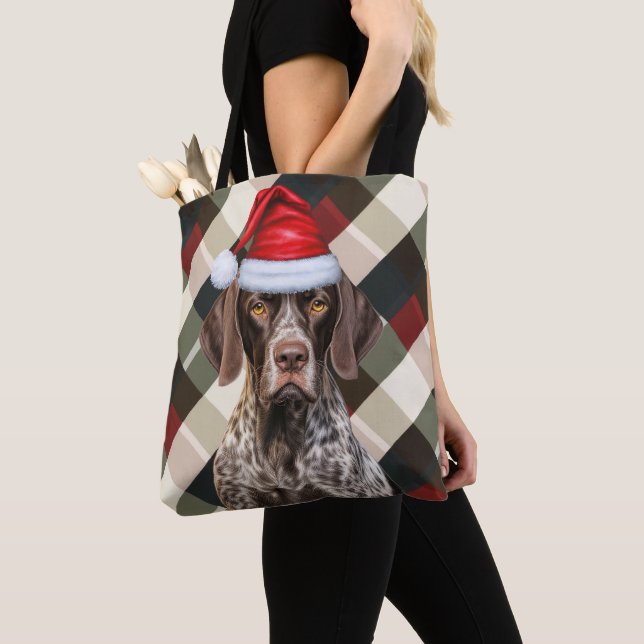 Rolig tysk korthårig pointer jul hund Plaid Tygkasse (Närbild)