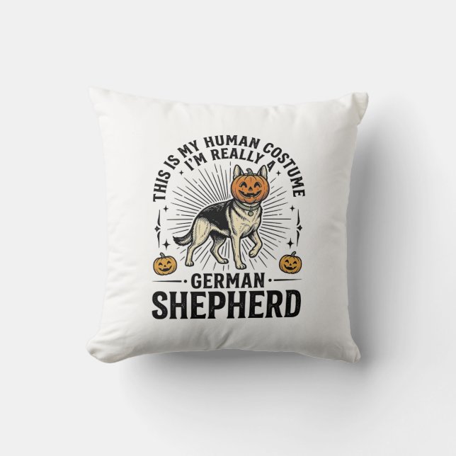 Rolig tysk schäfer Halloween kostym hund design Kudde (Framsida)
