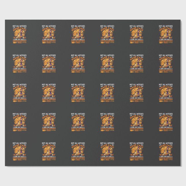 Rolig tysk schäferhund Halloween-häxa hund Presentpapper (Platt)