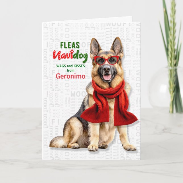 Rolig tysk schäferhund Loppor NaviDOG Helgkort (Framsida)