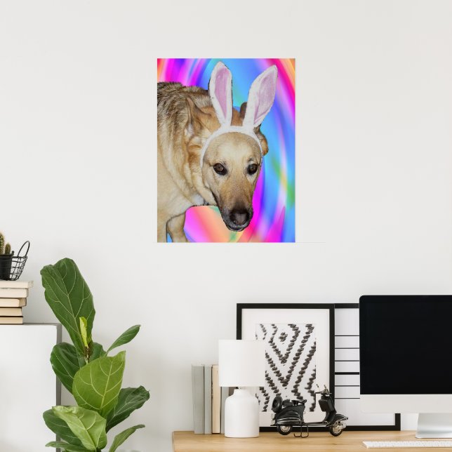 Rolig tysk schäferhund & påskharens öron poster (Hemmakontoret)