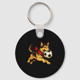 Rolig tysk schäferhund spelar fotbollsmatch dag nyckelring