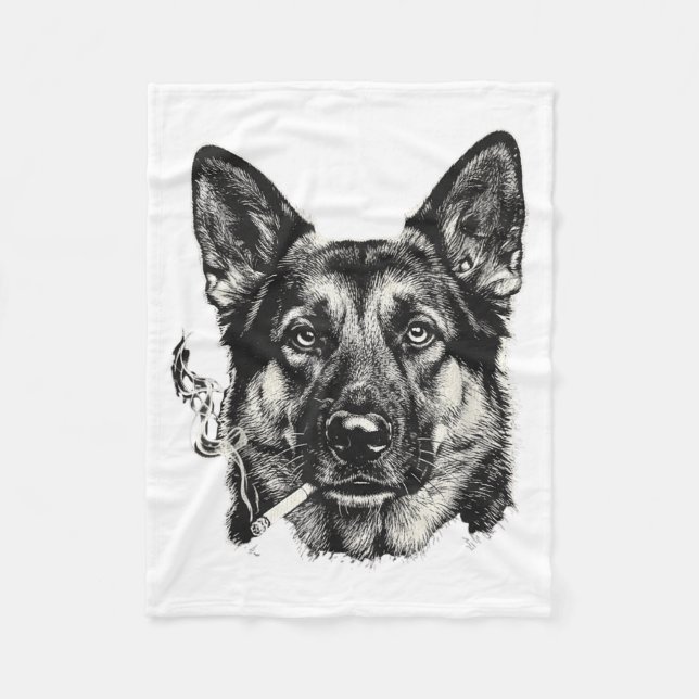 Rolig tysk shepherd meme hund rökande cigarett fleecefilt (Framsidan)