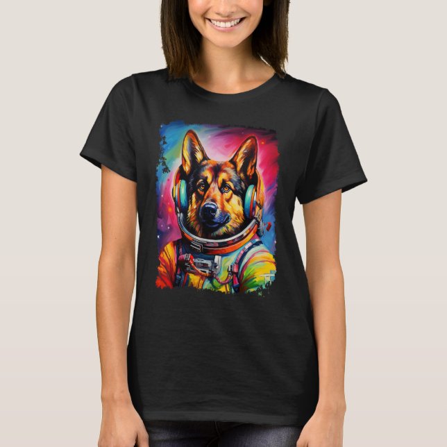 Rolig tysk shepherd rymden t shirt (Framsida)