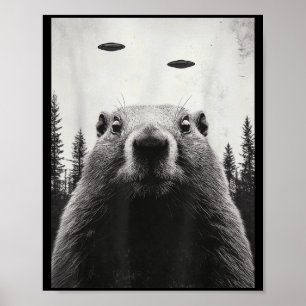 Rolig Ufo Alien För Abduktion Groundhog Söt Woodch Poster