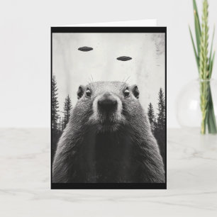 Rolig Ufo Alien För Utbytesmark Murmeldjur Söt Trä Kort