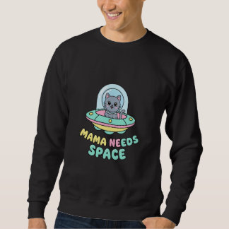 Rolig UFO Katt Mamma Behöver Utrymme Lång Ärmad Tröja