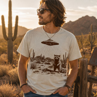Rolig UFO-raket för tvättbjörn Abduktion Öken T Shirt
