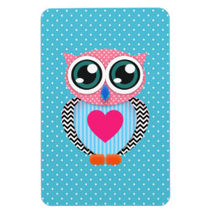 Rolig uggla för gullig färgrik rosa polka dots magnet