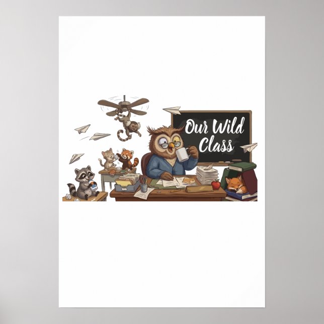 Rolig Uggla Lärar Kaos - Nyckfulla Skogsdjur Poster (Framsidan)