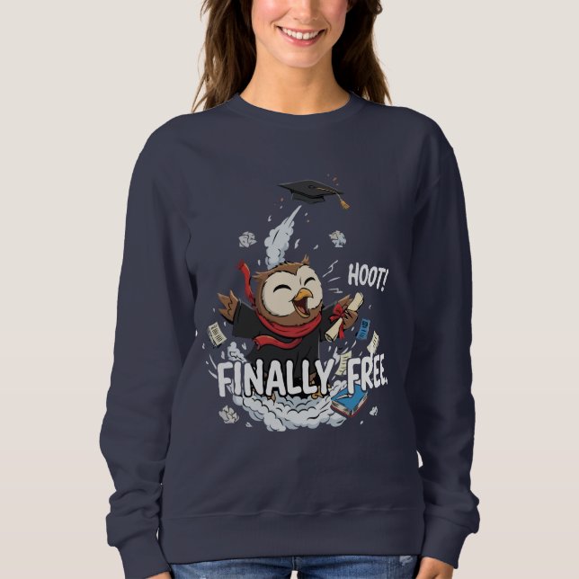 Rolig Uggla Vid Examen Äntligen Fri Retroserie T Shirt (Framsida)