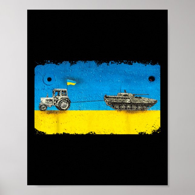 Rolig ukrainsk bonde drar stridsvagn med traktor  poster (Framsidan)