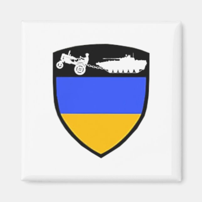 Rolig ukrainsk bonde traktor bogserar tank meme  magnet (Framsidan)