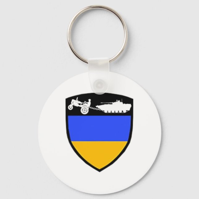 Rolig ukrainsk bonde traktor bogserar tank meme  nyckelring (Framsida)