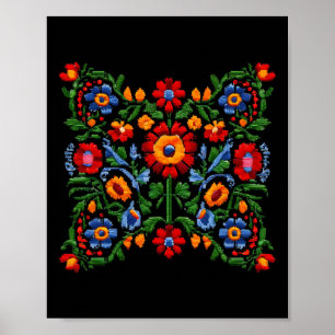 Rolig ukrainsk broderi Traditionella blommor Nat Poster