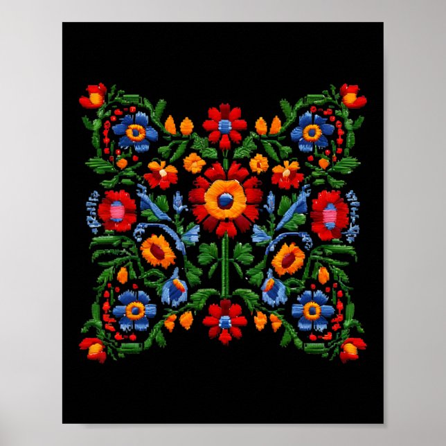 Rolig ukrainsk broderi Traditionella blommor Nat Poster (Framsidan)