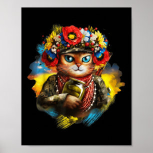 Rolig ukrainsk katt soldat minnesdag retro kärlek poster