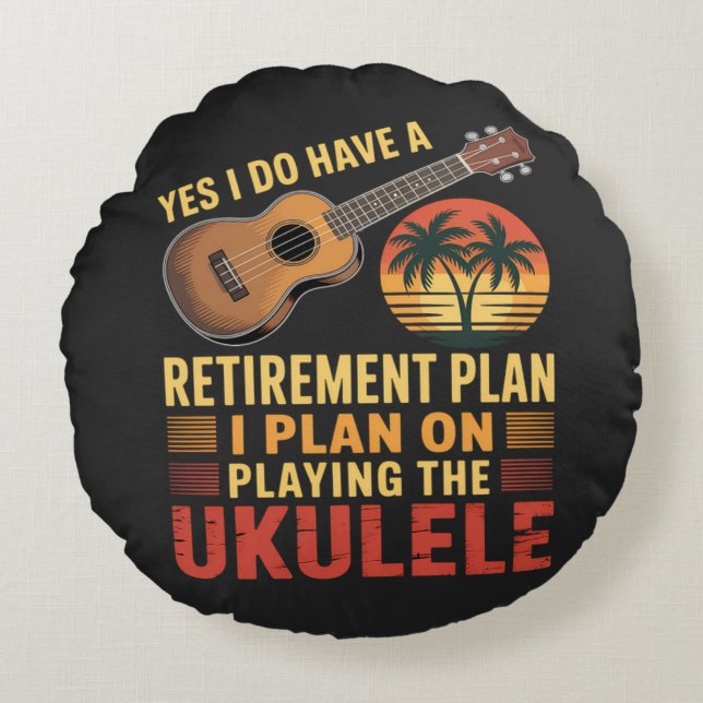 Rolig Ukulele pensionsplan Rund Kudde (Framsidan)