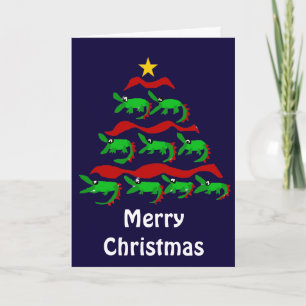 Rolig unik alligatorkonstjulgran helgkort