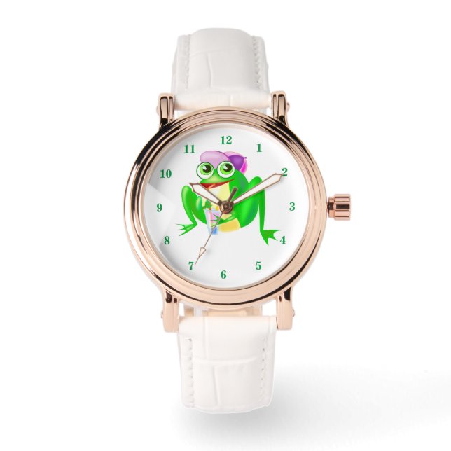 Rolig ur med glad party groda armbandsur (Framsida)