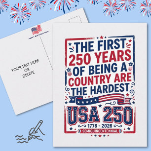 Rolig USA 250-årsjubileum Patriotisk Röd Vit Blå Vykort