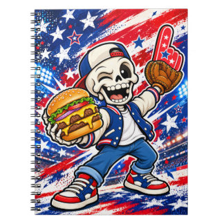 Rolig USA Baseboll Skelett Anteckningsbok – Burger