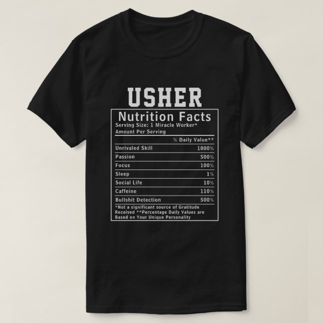 Rolig Usher Näringsfakta Personalpresent Arbetsgiv T Shirt (Design framsida)