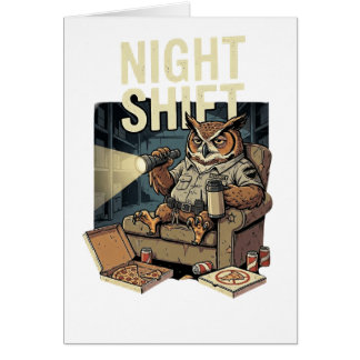 Rolig Utmattad Nattuggla som äter Pizza Humor Kons Hälsningskort