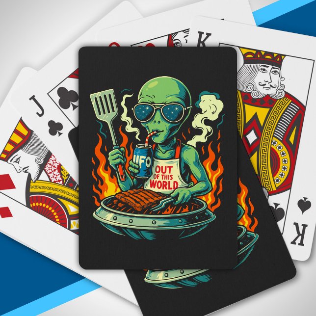 Rolig utomjording BBQ-illustration Retro Sci-Fi Gr Casinokort (Skapare uppladdad)