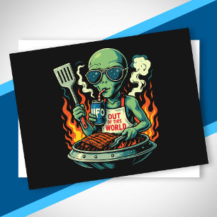 Rolig utomjording BBQ-illustration Retro Sci-Fi Gr Helg Vykort